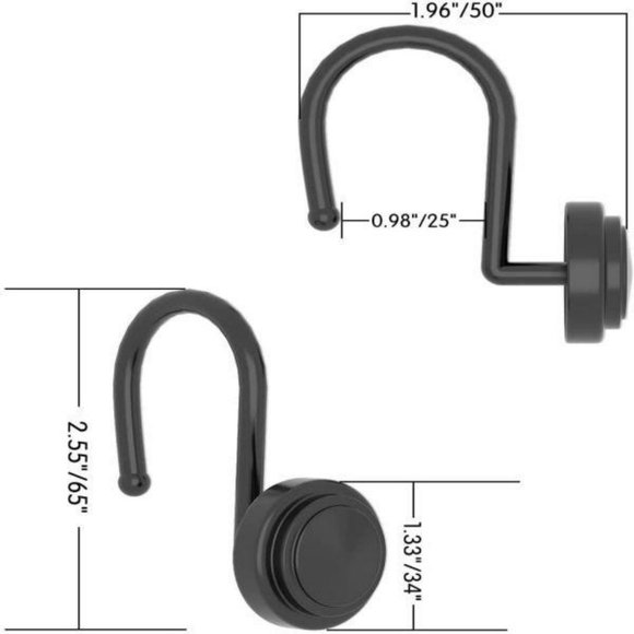 Bath Nwtluxe Black Shower Curtain Hookszinc Alloyroundset Of 12